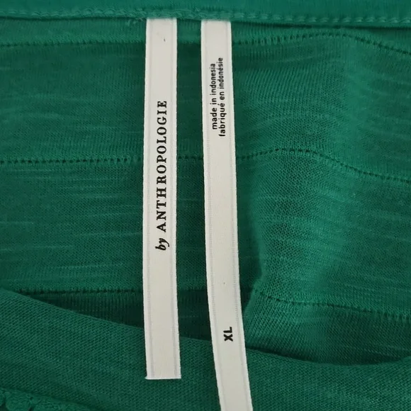 ANTHROPOLOGIE Double Ruffle Emerald Short Sleeve Blouse Top Rounded Neck Sz XL - Picture 9 of 11